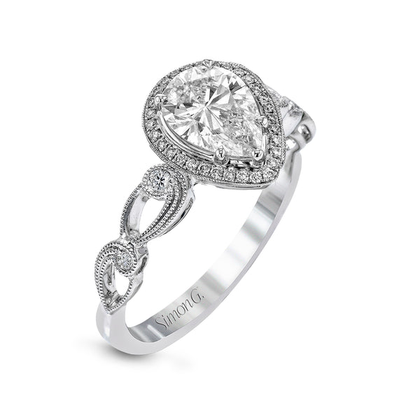 Vintage 14k White Gold Round Halo Diamond Engagement Ring | The Ring Austin  | Round Rock, TX